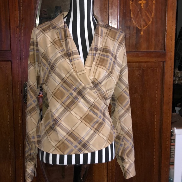 Lauren Ralph Lauren Plaid Wrap Blouse Small - Picture 2 of 9
